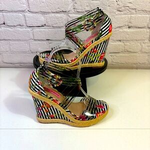 Betsey Johnson Floral Striped Wedges